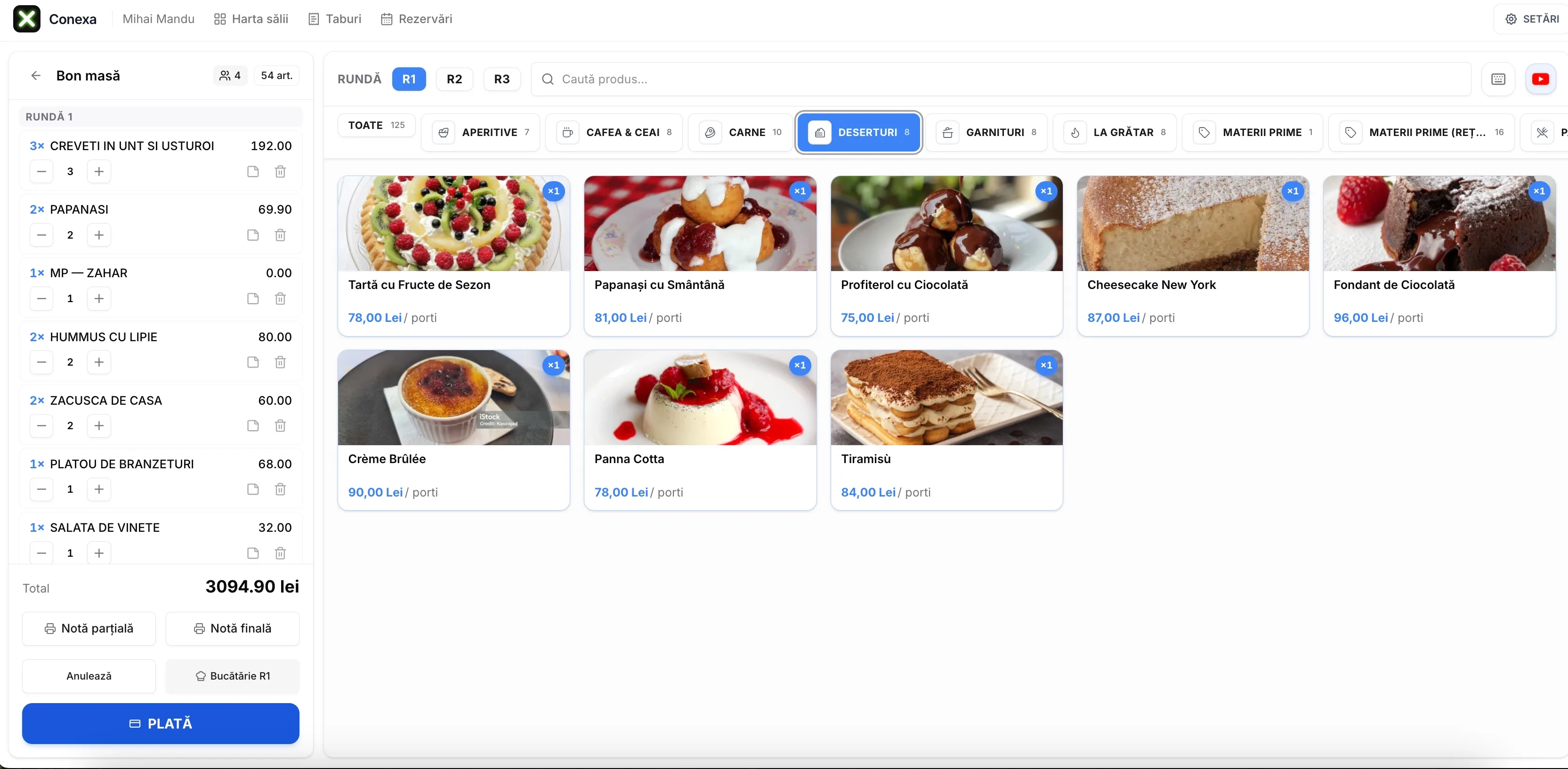 POS HoReCa Conexa — selecție preparate