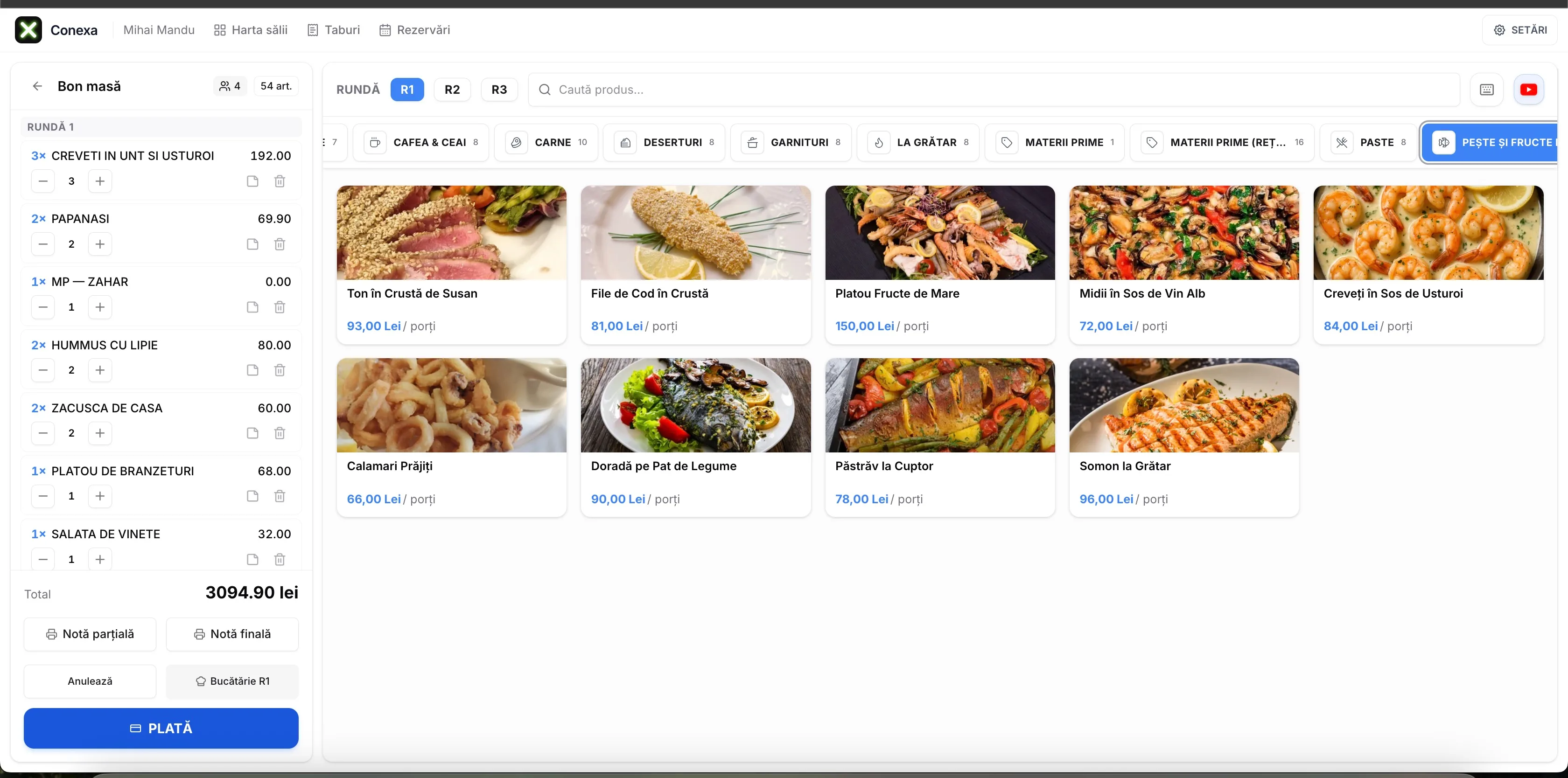 POS HoReCa Conexa — detaliu comandă