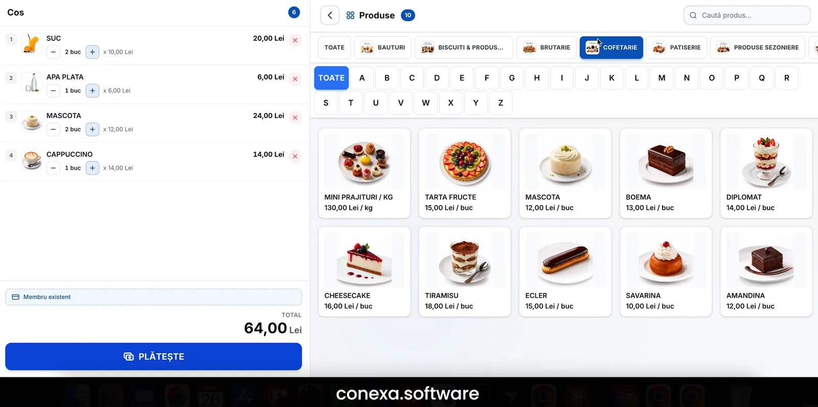 POS Cofetărie Conexa — categoria cofetărie cu prăjituri și torturi
