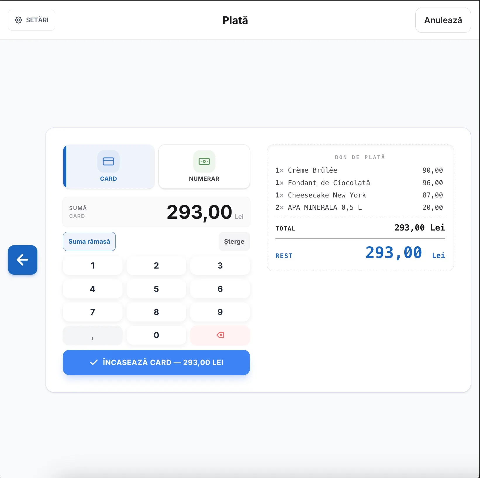POS Retail Conexa — ecran încasare