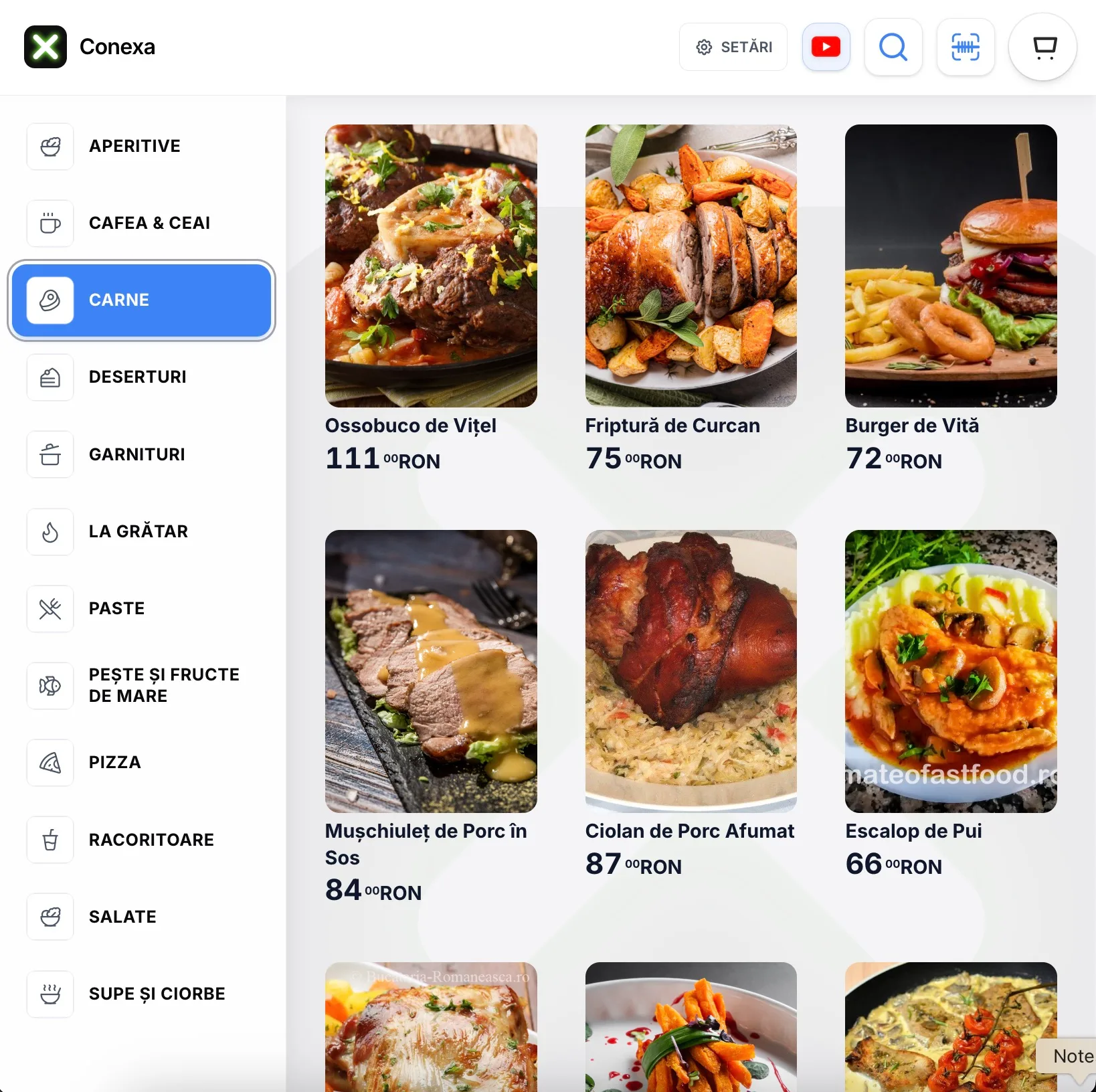 Self-checkout Conexa — navigare pe categorii